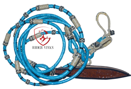 Romal Reins, Romal Reins Turquoise Rawhide With Reins Connectors, Specially Hand-Crafted Braided Reins.