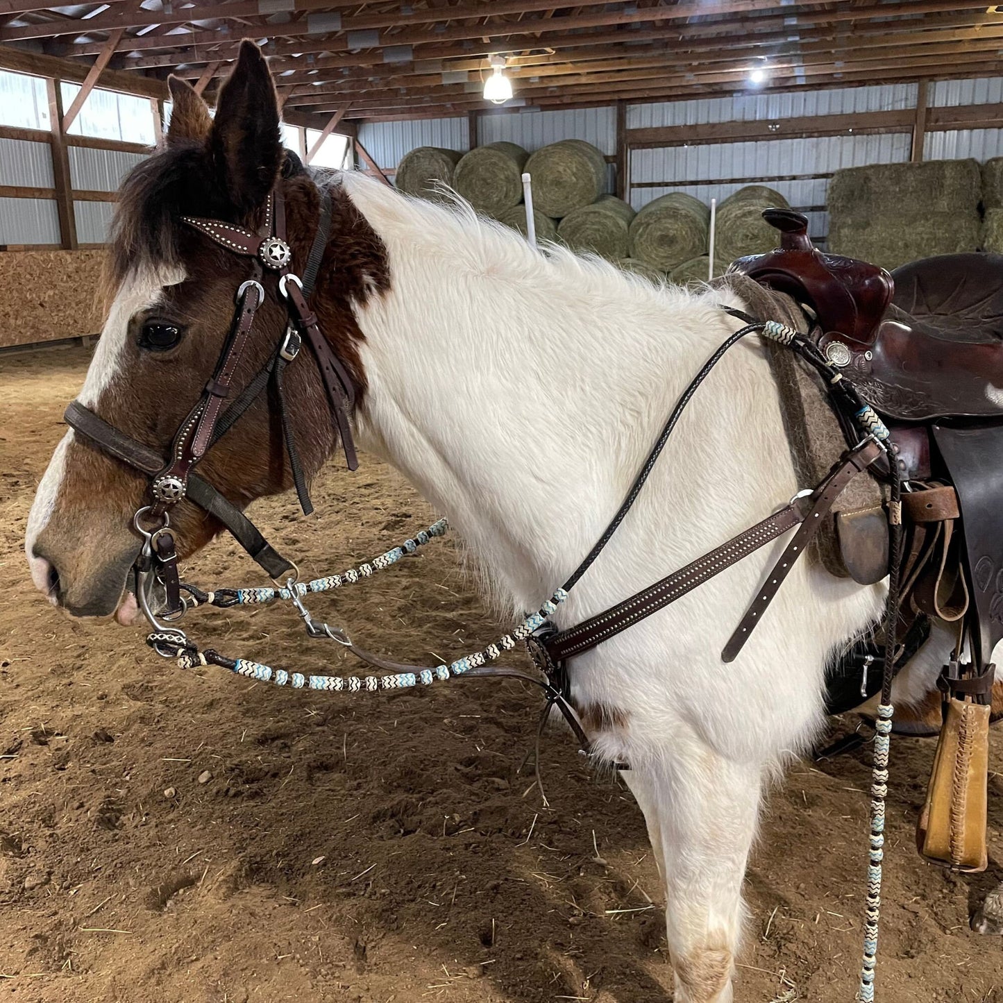 Romel Reins 10 plait Regular 55", Brown Soft Leather Romal Reins, Romel Romal Reins with reins connectors.