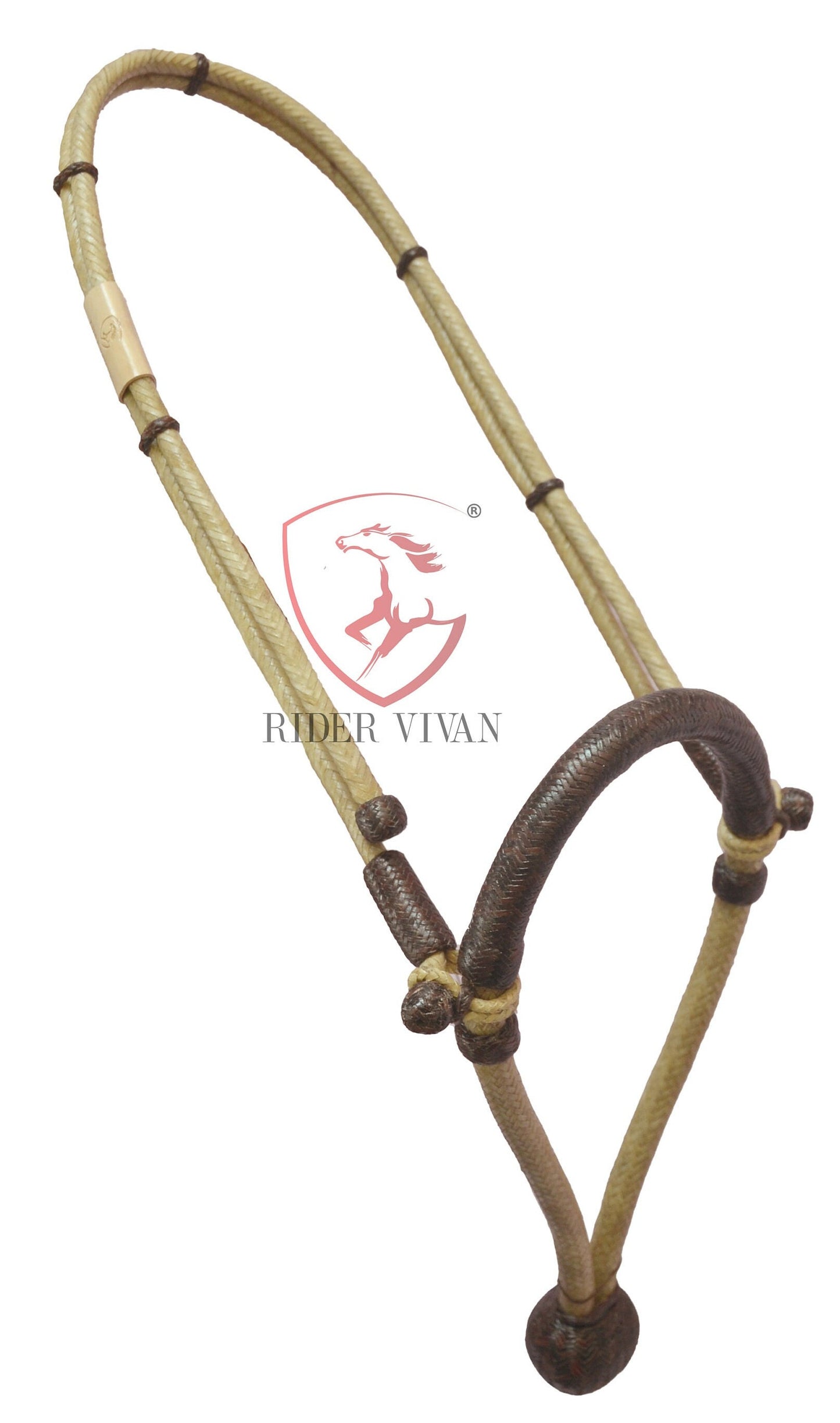 Handmade Bosal Set, Rawhide Bosal Set 40 Plaits, Bosal Set Natural & Dark Brown, Bosal Set Brown Nylon Mecate Reins.