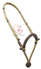 Handmade Bosal Set, Rawhide Bosal Set 40 Plaits, Bosal Set Natural & Dark Brown, Bosal Set Brown Nylon Mecate Reins.