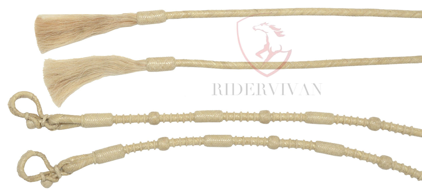 Hand-Braided Split Reins, 20 Plaits Split Reins Natural Cow Rawhide, Split Reins Mane Horse Tassels,