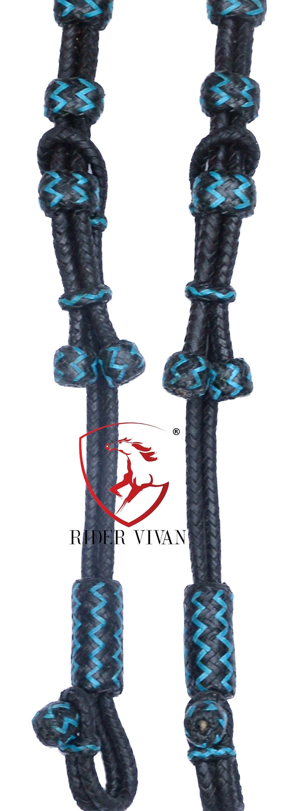 Black Rawhide Romal Reins With Two Ear Headstall, 20 Plaits Romel Reins, Romal Reins 55" With Two Ear Headstall, Hand-Braided Headstall.