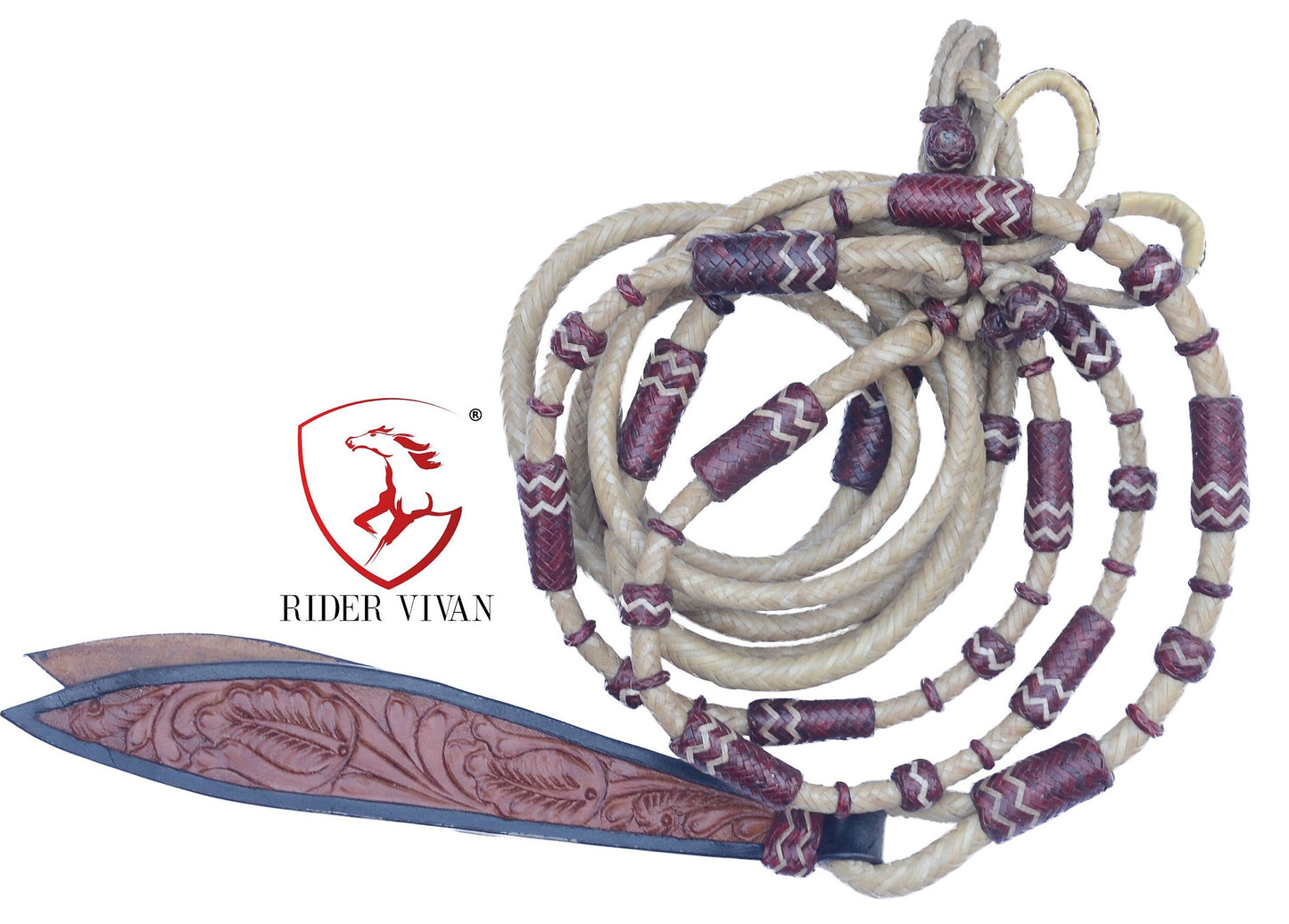 Romal Reins, Romal Reins Natural Rawhide, 55" With Reins Connectors, Specially Hand-Crafted Braided Reins.