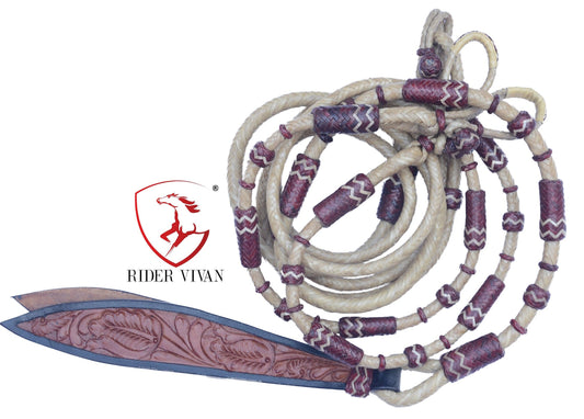 Romal Reins, Romal Reins Natural Rawhide, 55" With Reins Connectors, Specially Hand-Crafted Braided Reins.