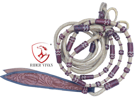Romal Reins, Romal Reins Natural Rawhide, 55" With Reins Connectors, Specially Hand-Crafted Braided Reins.
