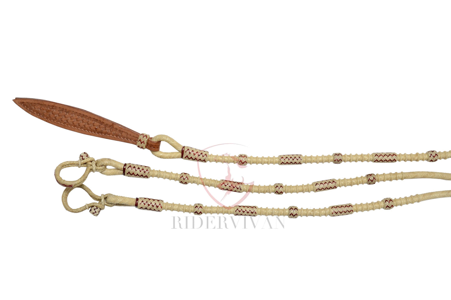 Specially Hand-Braided Reins, California Style 20 plaits Regular Romal Reins Natural 55" With Reins Connectors.