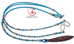 Romal Reins, Romal Reins Turquoise Rawhide With Reins Connectors, Specially Hand-Crafted Braided Reins.