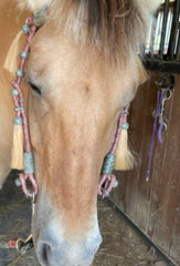 Handcrafted Headstall, Chestnut Rawhide and Black Knotted Headstall, 16 Plaits Headstall, Mane Horse Hair Tassels Headstall.