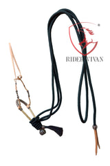 Handmade Bosal Set, 40 Plaits Rawhide Natural Bosal Set, Bosal Set Black Nylon Mecate Reins With Horse Hair Tassel.