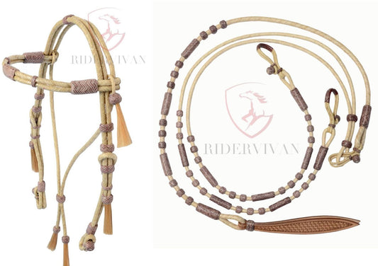 Romel Reins 20 plait With Rawhide Headstall Set, Regular 55" Rawhide Romal Reins, Chestnut Cherry Rawhide Romal Reins With Headstall Set.