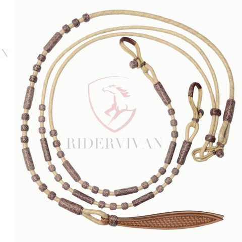 Romel Reins 20 plait With Rawhide Headstall Set, Regular 55" Rawhide Romal Reins, Chestnut Cherry Rawhide Romal Reins With Headstall Set.