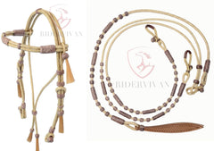 Romel Reins 20 plait With Rawhide Headstall Set, Regular 55" Rawhide Romal Reins, Chestnut Cherry Rawhide Romal Reins With Headstall Set.