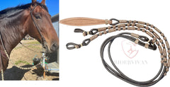 Romal Reins Dark Brown, 10 Plaits Romel Reins, 55" Romel Reins With Reins Connectors, Hand-Braided Romel Reins, Sale For Only Romal Reins.