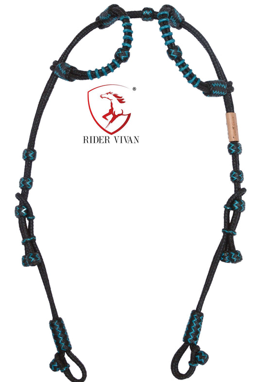 Hand-crafted Two-Ear Headstall, Black Rawhide Braided Headstall, Horse Headstall with Black Knot.