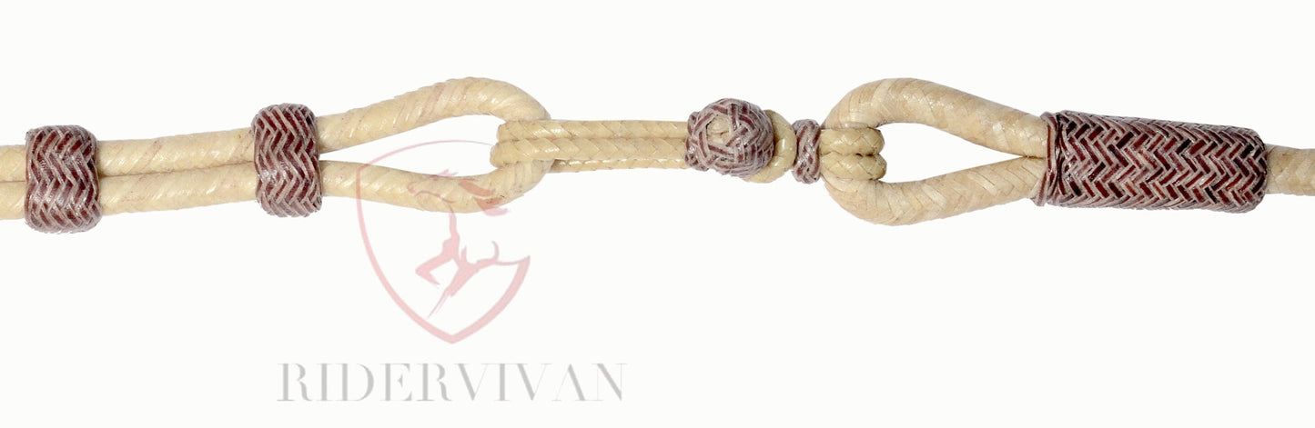 Romel Reins 20 plait With Rawhide Headstall Set, Regular 55" Rawhide Romal Reins, Chestnut Cherry Rawhide Romal Reins With Headstall Set.