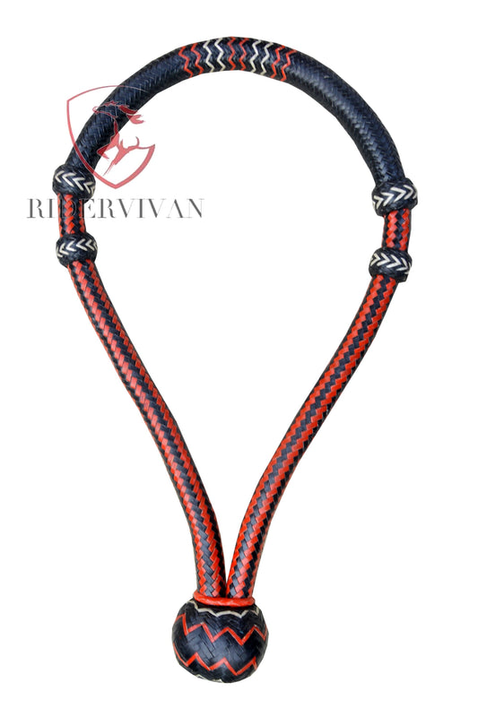 Western Horse Bosal, Black & Red Rawhide Hackamore, 24 Plaits Braided Bosal.