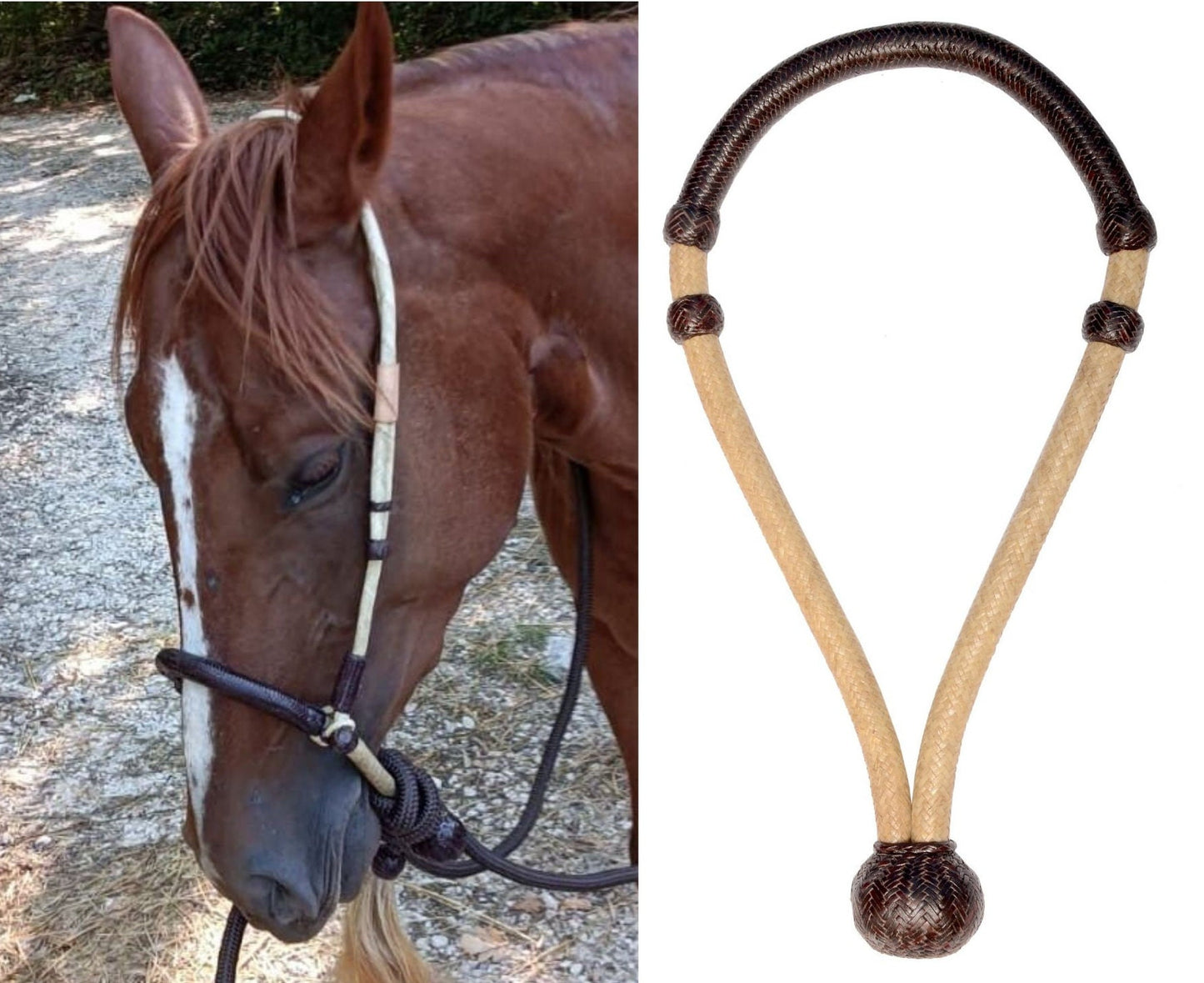 Handmade Horse Bosal, Natural Rawhide Bosal, Dark Brown Knot Bosal, 40 Plaits Western Bosal.