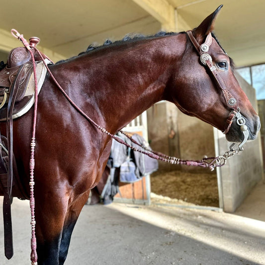 Hand Braided High-Quality Romal Reins, 20 Plaits Romal Reins, Romal Reins Cherry Red Cow Rawhide.