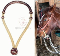 Western Horse Bosal, Natural & Cherry Rawhide Hackmore, 24 Plaits Braided Bosal, Bitless Western bosal.