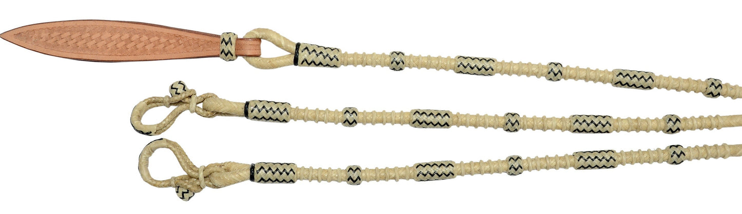 Hand-Braided Romel Reins, 20 plaits Romal Reins, 55" Natural Romal Reins With Reins Connectors.