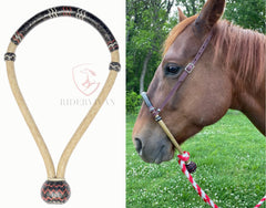 Hand-crafted Horse Bosal, Natural & Chestnut Cherry Rawhide Bosal, 40 Plaits Bosal,  5/8" Thickness High-Quality Bosal